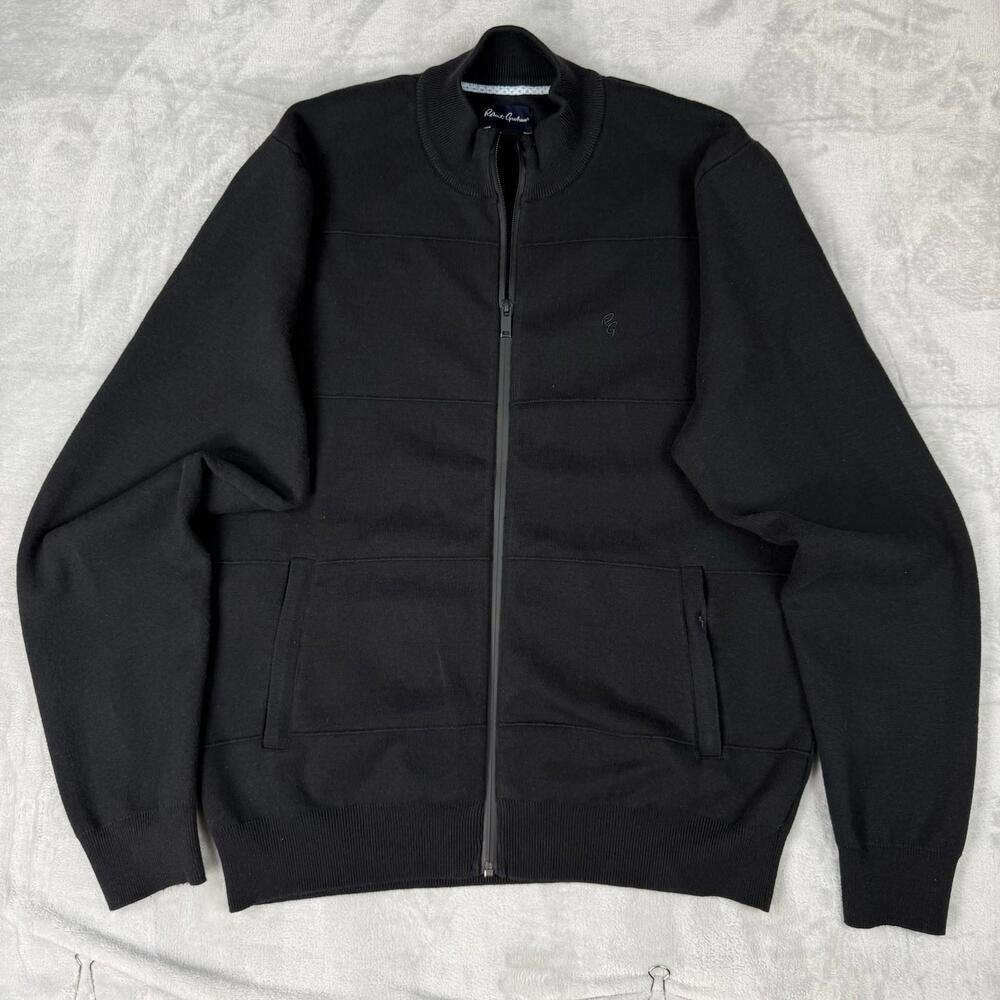 Robert Graham Mens Black Zip Front Knit Jacket Size L Bomber Style Casual Relax